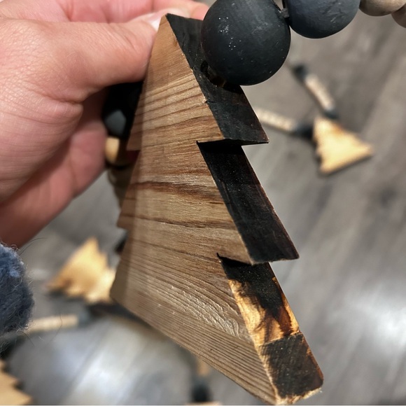 Rustic Farmhouse Christmas Garland Set Holiday Trees Wooden Beads Neutral 55” - Picture 3 of 8